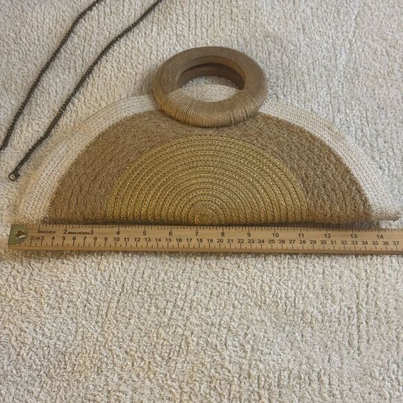 Antik Kraft Clutch Raffia Natural Multi Woven Wooden Handle Cabo resort Wear - Picture 11 of 15